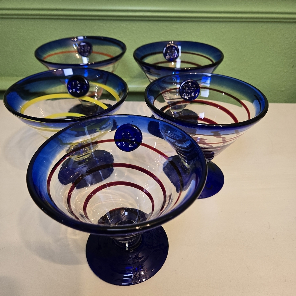 Vintage Kosta Boda Cobalt Margarita Martini Glasses X5